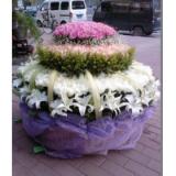 999枝:百合花，各色太阳花，散尾叶双层商业花架，一对花架。高度1.6米