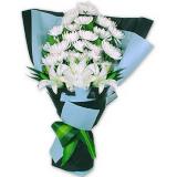菊花:11枝白玫瑰，间插米兰，情人草，包装纸，手揉纸精美包装