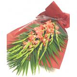 福山县府街鲜花鲜花:剑兰10枝，散尾，红色手揉纸包装。