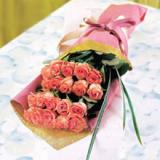 朝阳区花店鲜花:19枝粉色玫瑰,粉色包装纸瀑布形包装