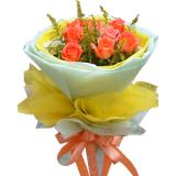 鲜花:粉玫瑰15枝，单枝包装，绿叶间插，手揉纸包装