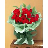 测试论坛鲜花店鲜花:19枝红玫瑰，外围绿叶 卷边纸高档包装；