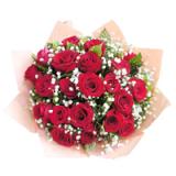 鲜花:红色康乃馨12枝,绿叶，手揉纸单面包装