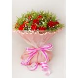 无悔:红，粉玫瑰共计33枝，绿叶间插，手揉纸高档包装