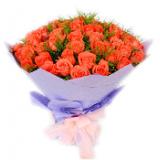 鲜花:多头白百合2枝，红掌2片，红色康乃馨22枝，黄莺丰满 粉色皱纸圆形包装