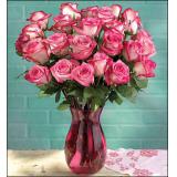 鲜花:香槟玫瑰19枝,多头白香水百合1枝,满天星、绿叶.皱纹纸单面包装,粉色丝带束扎