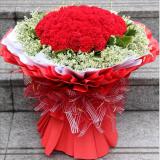 爱你一生一世:红玫瑰57朵.白色羽毛围边。红色手柔纸精美包装。