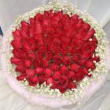 99红玫瑰:二层开业花篮，由玫瑰，百合，扶朗，紫罗兰或剑兰组成，绿叶间插高度1.6米